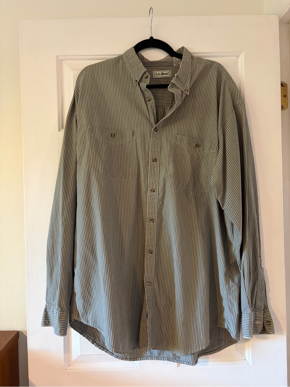L.L. Bean Men’s Green Pinstripe Button-Down Shirt